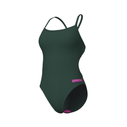 Arena W Team Swimsuit Challenge Solid dark sage-shocking pin
