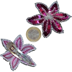 Haarspeld bloem fuchsia-zilver