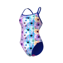 Arena W Blurred Swimsuit Challenge Back white multi-neon blu